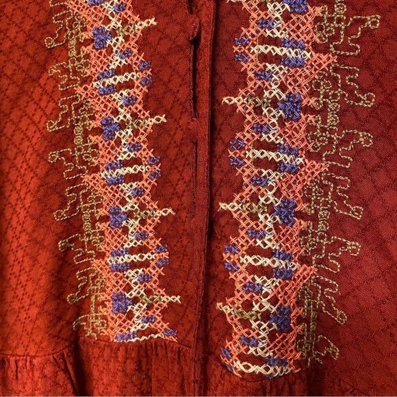 Knox rose red Balloon Long Sleeve Embroidered boho tassel oversized Dress -S - Picture 8 of 13